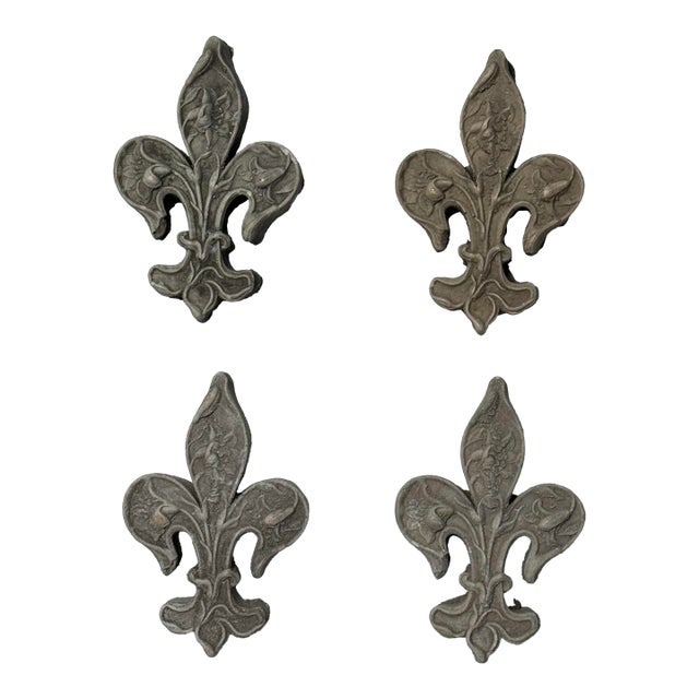 French Fleur-De-Lis Embossed Concrete Cabinetry Knobs, Set of Four For Sale