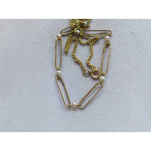 Antique Etched 9k Gold Lingerie Pin Necklace With Pearls For Sale - Image 11 of 12