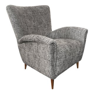 Midcentury Italian High Back Armchair in Cut Velvet For Sale