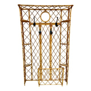 Vintage Gold Color Rattan Cloakroom For Sale