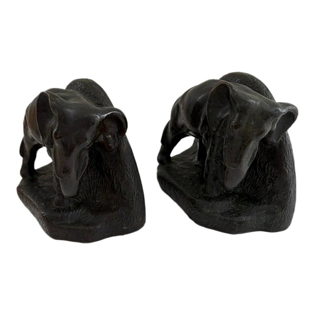Vintage Elephant Bookends – Mid-Century Cast Metal Pair For Sale