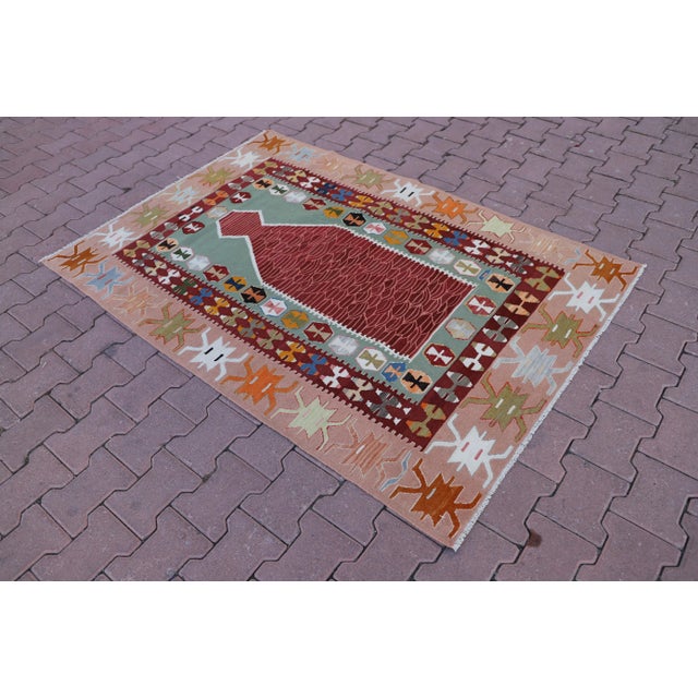 Rustic 1980s Southwestern Red Handwoven Kilim For Sale - Image 3 of 13
