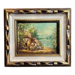 Vintage 1970’s Small French Landscape Oil Painting in Ornate Frame For Sale