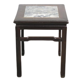 Antique Marble Top Square Dark Brown Accent Table or Stool For Sale
