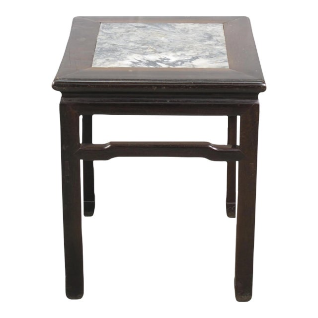 Antique Marble Top Square Dark Brown Accent Table or Stool For Sale