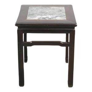 Antique Marble Top Square Dark Brown Accent Table or Stool