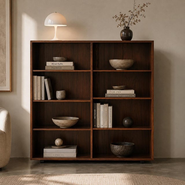 Bookcase / room divider produced by omann jun., model no. 6, in denmark during the 1960s. executed with adjustable shelves...