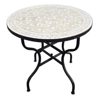 32" Handcrafted Beige and White Rafraf Moroccan Mosaic Table For Sale