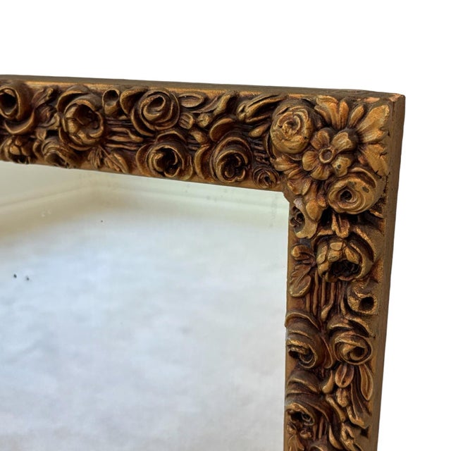 1950s French Gold Gilt Carved Wood Baroque Floral Rectangular Mirror For Sale In Chicago - Image 6 of 8