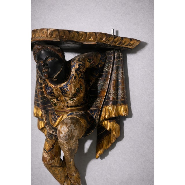 Antique Italian Venetian Polychrome Wall Consoles, 1800, Set of 2 For Sale - Image 12 of 14