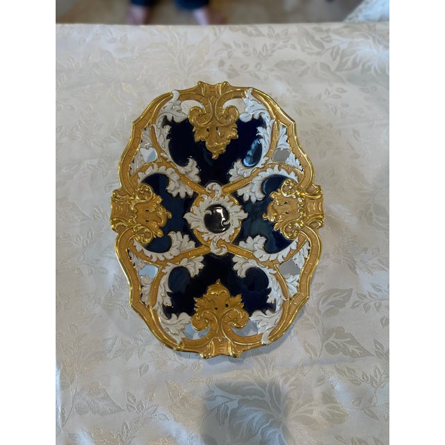 Antique Meissen Porcelain Oval Reticulated Serving Dish - Retailer Ernst Wahliss Wien For Sale - Image 10 of 10