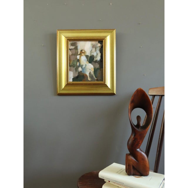 Mid-Century Modern Mid-Century Modern 'Woman in Repose' Mini Abstract Figurative Portrait Oil Painting bySwedish Artist Ivar Morsing (1919-2009), Framed For Sale - Image 3 of 10