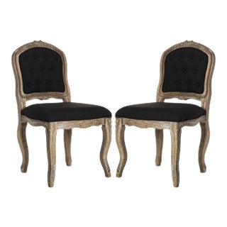 20''H French Leg Dining Chair in Black & Rustic Oak - a Pair For Sale