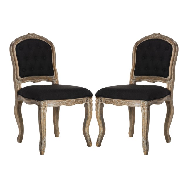 20''H French Leg Dining Chair in Black & Rustic Oak - a Pair For Sale