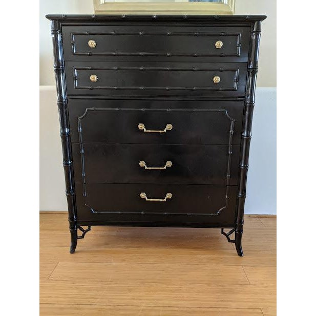 1960s Dixie Faux Bamboo High Gloss Black Highboy Dresser Chairish