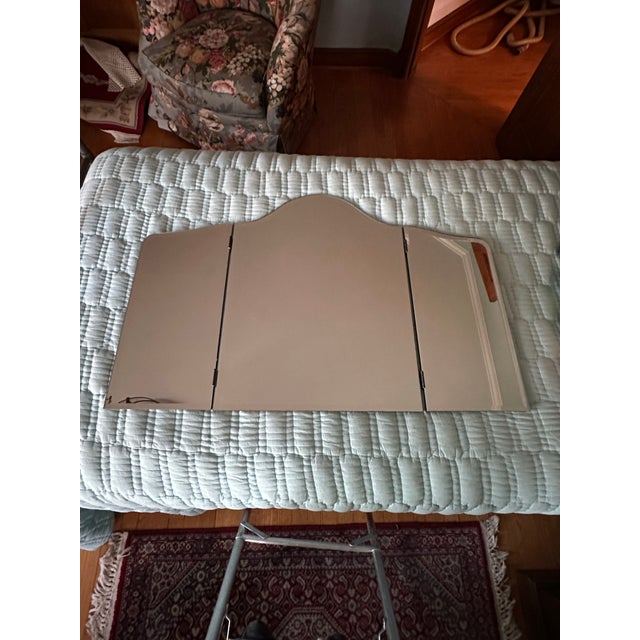 Vintage 1980s Beveled Trifold Mirror With Hinges and Wooden Back For Sale In Washington DC - Image 6 of 6