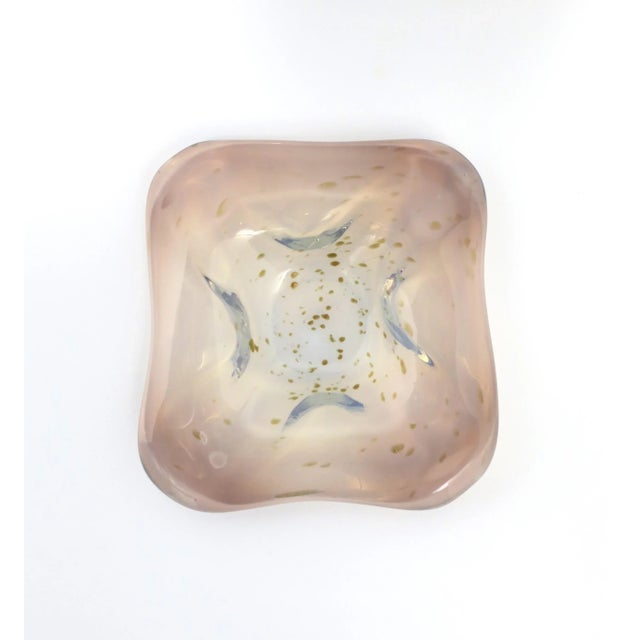 Mid-Century Modern Italian Murano Art Glass Bowl White Opaline, Pink and Shimmering Gold Drops For Sale - Image 3 of 12