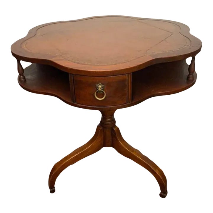 20th Century Vintage Leather Top Mahogany Clover Leaf Shaped