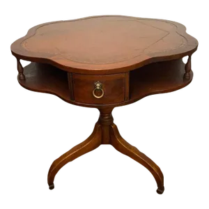 20th Century Vintage Leather Top Mahogany Clover Leaf Shaped Spider Leg Side Table