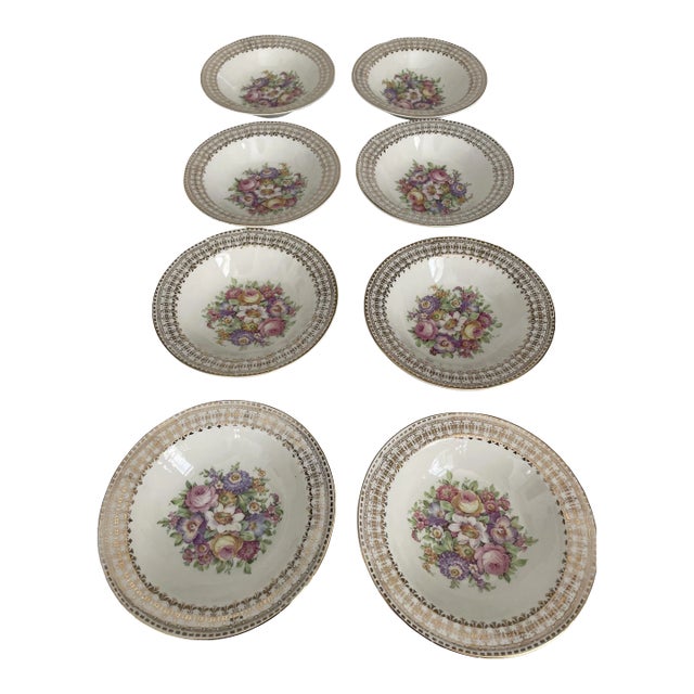 Mid 20th Century 22k Gold China Dessert Bowls-Set of 8 For Sale
