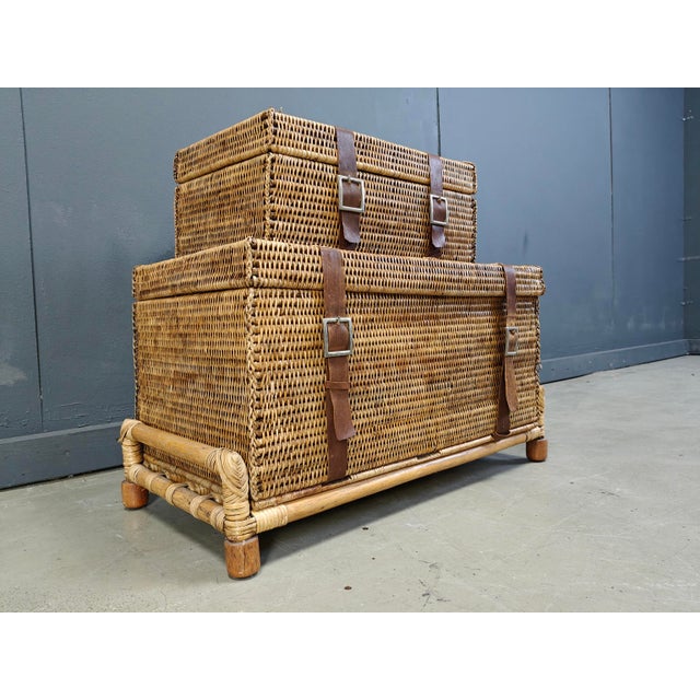 Beige Vintage Wicker Trunks, 1970s, Set of 2 For Sale - Image 8 of 11