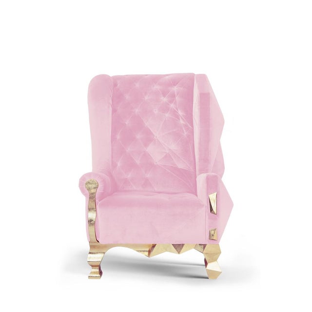 Contemporary Velvet Pink Rock Chair by Royal Stranger For Sale - Image 3 of 16