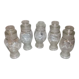 Antique Clear Square Apothecary Jars With Lids- Set of 5