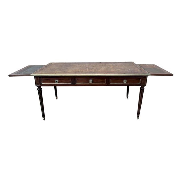 Louis Xvi Style Desk in Mahogany and Brass Trim For Sale