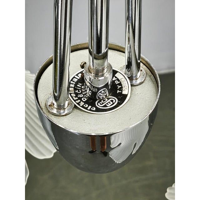 Vintage Pendant Light in Chrome and Floral Glass by Elektroinstala Děčín, 1950s For Sale - Image 3 of 14