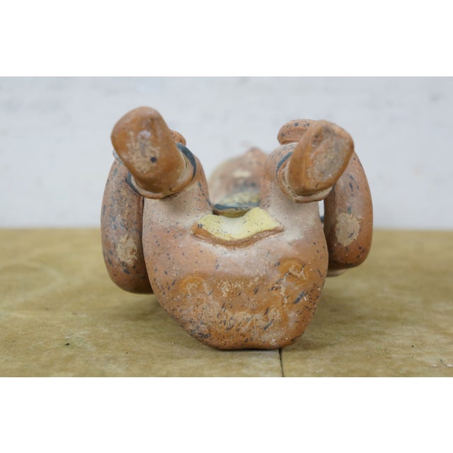 Tan Vintage Terracotta Pre Columbian Style Seated Aztec Mayan Figure Statue 9" For Sale - Image 8 of 10