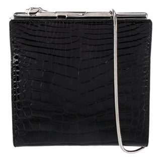 1990s Cartier Panthere Alligator Embossed Leather Clasp Shoulder Evening Clutch Bag For Sale