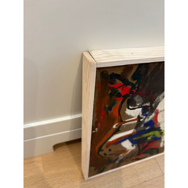 Wood Vintage Abstract Expressionist MCM Oil Painting on Canvas, Framed, Robert Ludwig, 1954 For Sale - Image 7 of 10