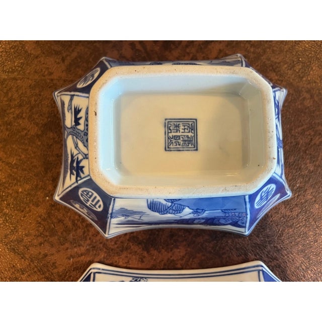Vintage Blue & White Porcelain Nesting Serving Dish Set - Landscape Scene - Set of 3 For Sale In San Francisco - Image 6 of 6