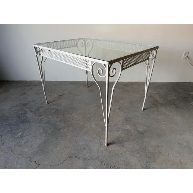 Vintage White Painted Metal and Glass Top Garden Dining Table For Sale - Image 11 of 11