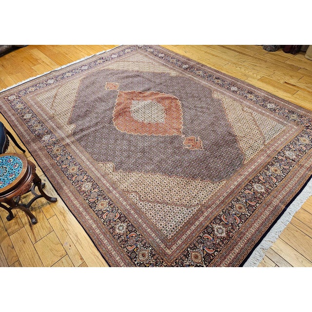Antique Persian Tabriz Mahi Rug, Hand-Knotted Wool & Silk, Herati Geometric Pattern, 10x13 For Sale In Chicago - Image 6 of 16