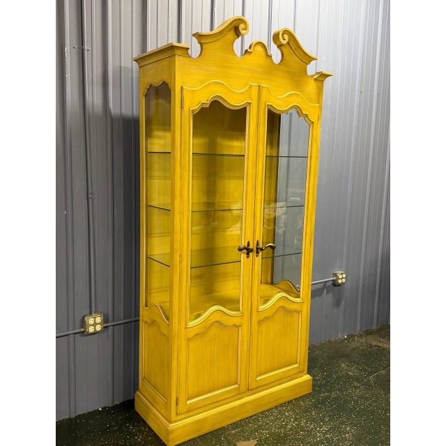 French Provincial Vintage French Provincial Style Tall Glass Display Curio Cabinet For Sale - Image 3 of 7