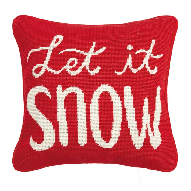 Traditional Let It Snow Needlepoint Pillow 12" x 12" For Sale - Image 3 of 3