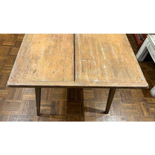 1870s Pennsylvania wooden 2 bread board top all wooden tavern table. Original mustard over gray paint. Wonderful Peg and...