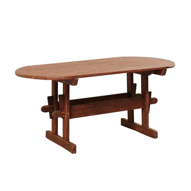 19th Century Swedish Falun Red Wood Trestle Breakfast Table or Desk For Sale - Image 12 of 12