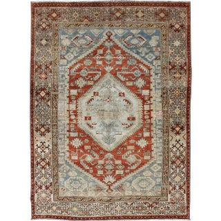Antique Persian Malayer Rug With Geometric Medallion Design For Sale