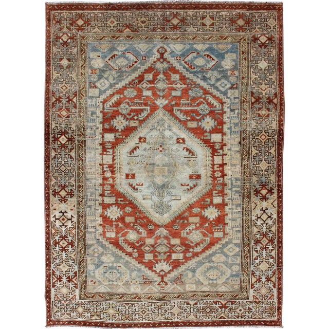 Antique Persian Malayer Rug With Geometric Medallion Design For Sale