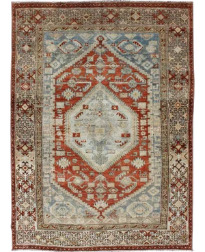 Antique Persian Malayer Rug With Geometric Medallion Design