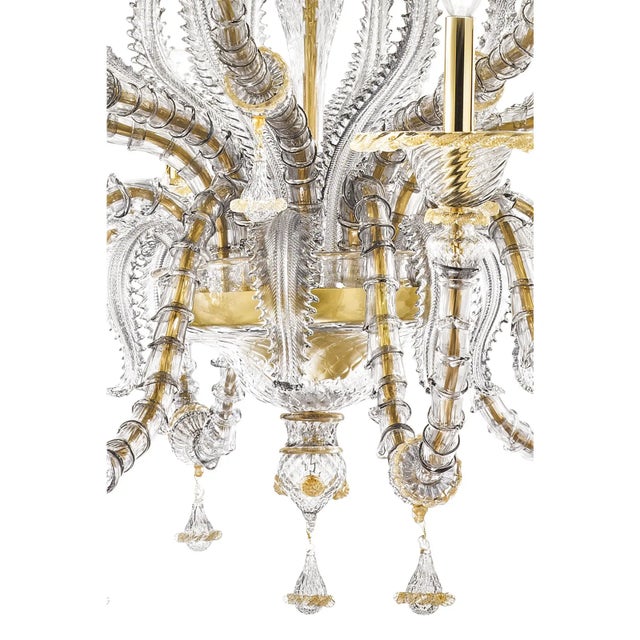 Contemporary Elegant Huge Ca’ Rezzonico Murano Glass Chandelier With Gold Accents and Leaves For Sale - Image 3 of 7