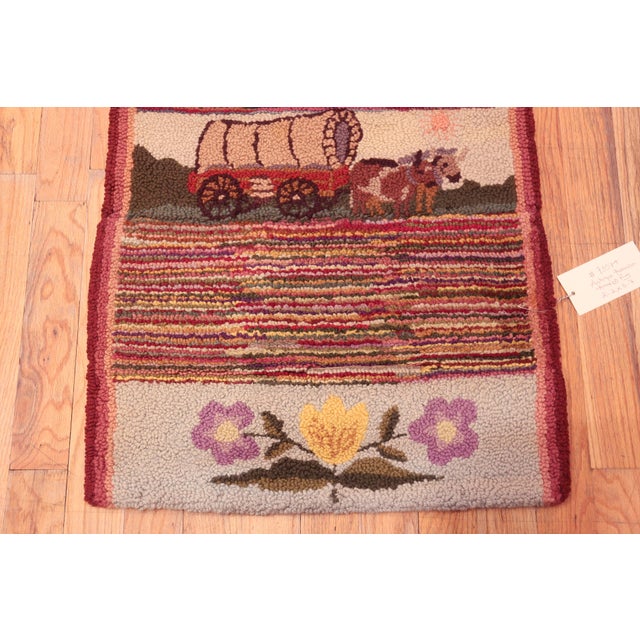 Brick Red Nazmiyal Collection Antique American Hooked Runner Rug For Sale - Image 8 of 10