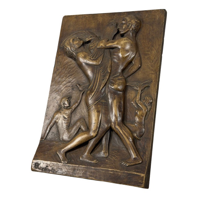 High Relief Falconer Sculpture Panel in Wood by P. Conforti, 20th Century For Sale