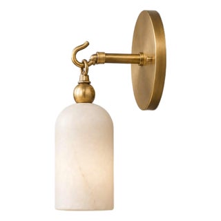 Handcrafted Brass Wall Sconce With Natural Alabaster Cylinder Shade | Sculptural Accent Light For Sale