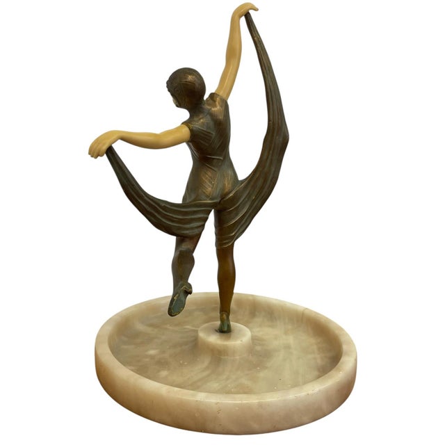 Art Deco 1970s Art Deco Style Figural Dancer Sculpture With Marble Dish. For Sale - Image 3 of 10