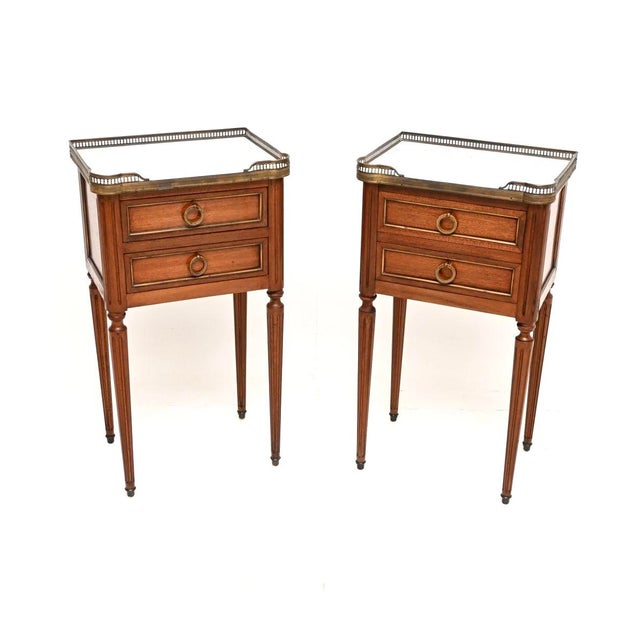 Antique French Bedside Tables with Marble Top, 1890, Set of 2 For Sale - Image 11 of 11