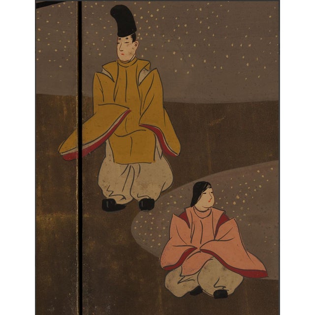 Japanese Painted Screen, Landscape W/ Rikshaw & Figures For Sale - Image 9 of 11