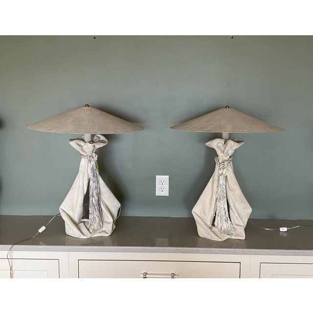 Postmodern Post Modern Draped Plaster Table Lamps - John Dickinson For Sale - Image 3 of 12